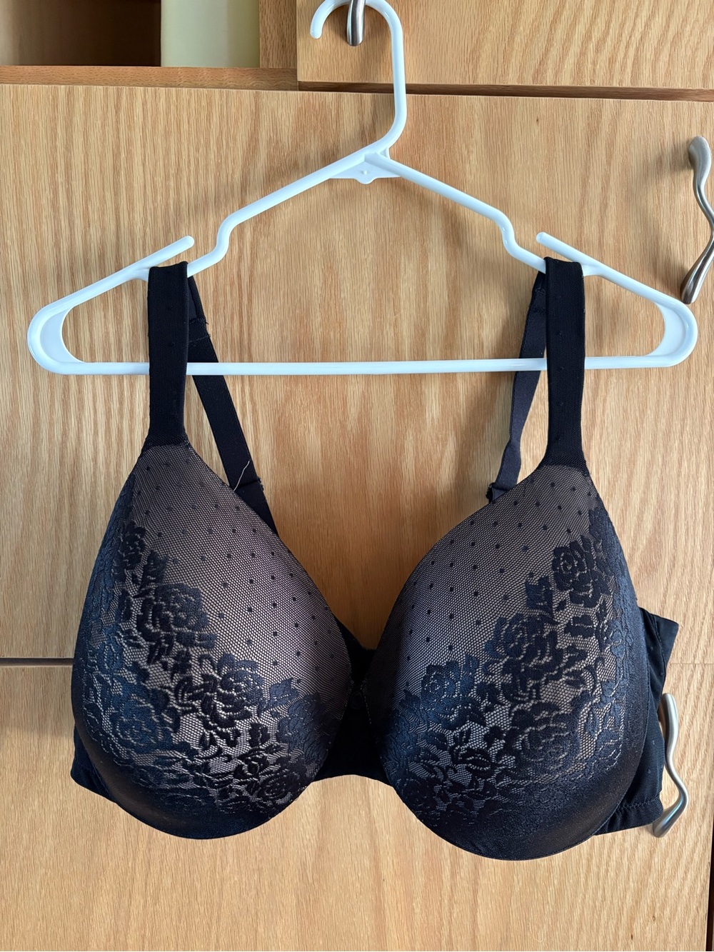 Soma Black Lace T-Shirt Bra with Floral Mesh Overlay
